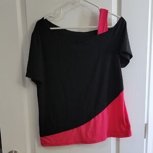 Shein Chic Black and Pink Women's Short Sleeve Top